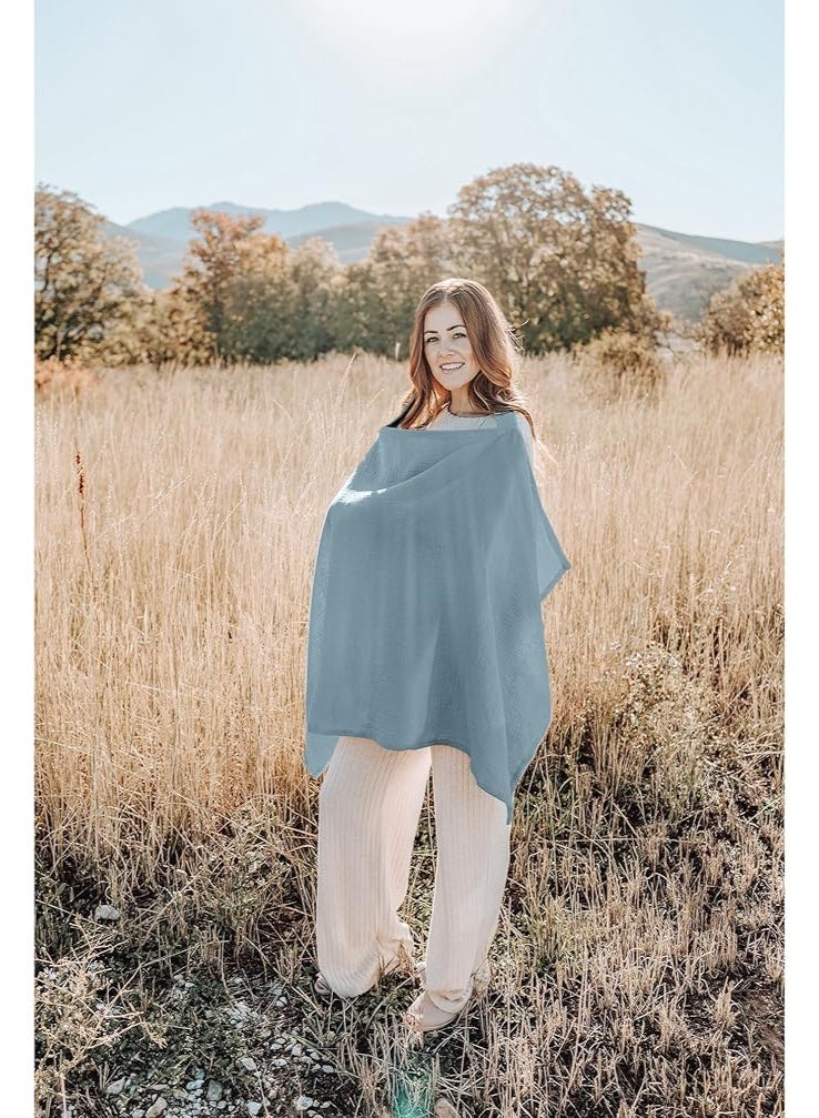 MIRFA Muslin Breathable Nursing Cover for Breastfeeding With Arch Neckline (Light Blue) - Image 5